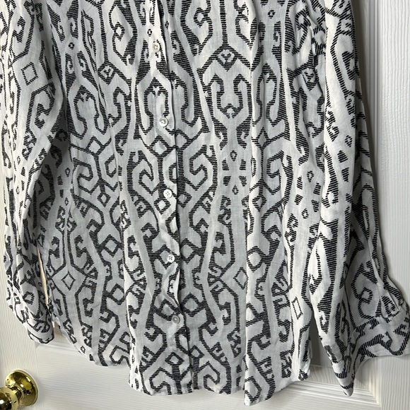 J Jill Love Linen Button Down Top White and Black Long Sleeve Size Small - Picture 3 of 7
